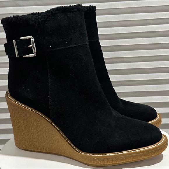 🌸SANTO FRANCO🌸 Ulayna Black Suede Ankle Wedge Boot Size: 8.5 - Picture 7 of 14